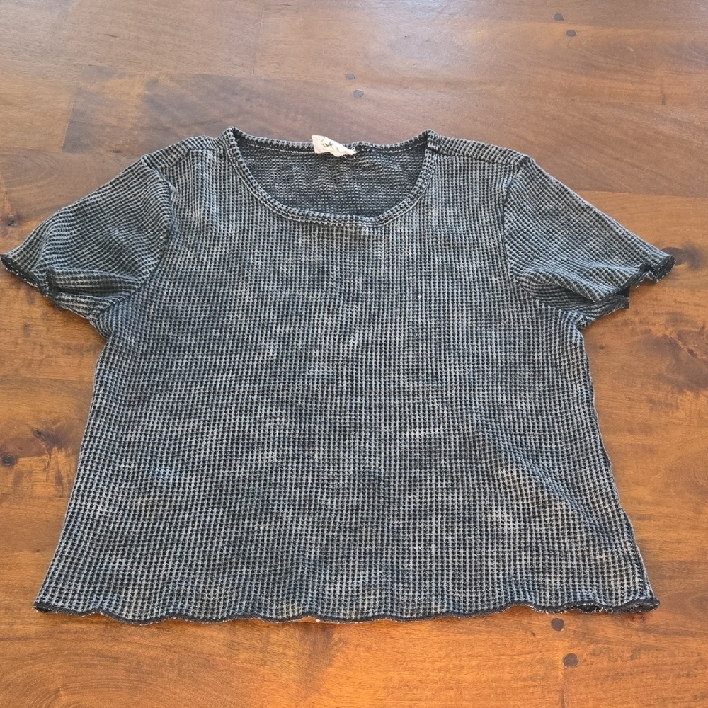 BiBi Black Acid Wash Waffle Knit Crop Top Size Medium